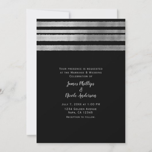 Silver & Black Modern Chic Elegant Wedding Kaart (Voorkant)