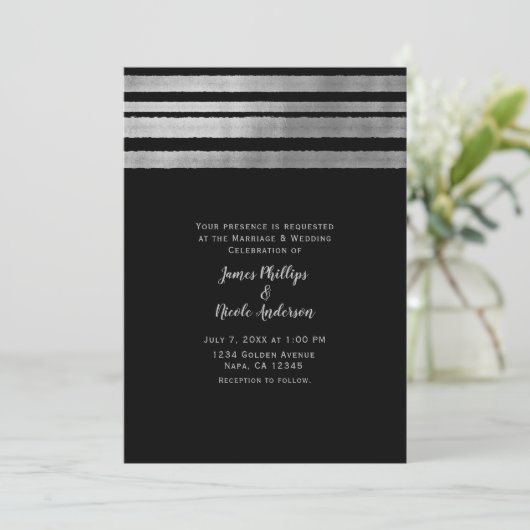 Silver & Black Modern Chic Elegant Wedding Kaart (Staand voorkant)