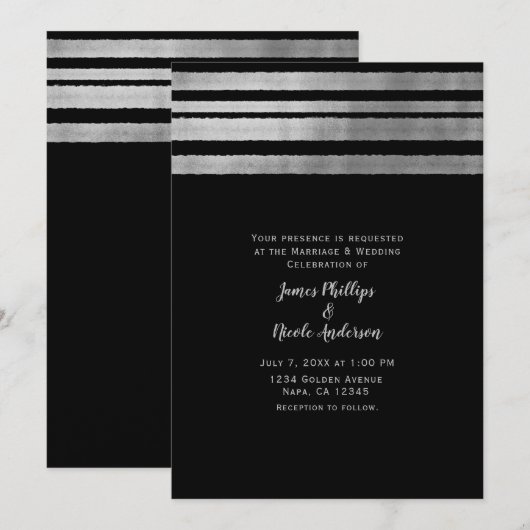 Silver & Black Modern Chic Elegant Wedding Kaart (Voorkant / Achterkant)