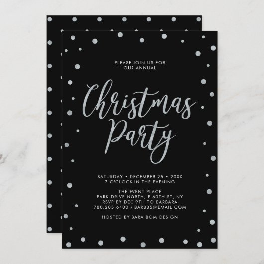 Silver & Black Modern Confetti Kerstfeest Kaart (Voorkant / Achterkant)