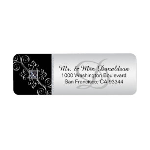 Silver Black Monogram Envelope Return Address Etiket