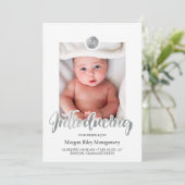 Silver & Black Monogram Introductie Baby Aankondiging (Staand voorkant)