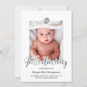 Silver & Black Monogram Introductie Baby Aankondiging
