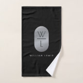 Silver & Black Monogram Modern minimalist Bad Handdoek (Handdoek)