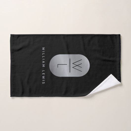 Silver & Black Monogram Modern minimalist Bad Handdoek (Handdoek)