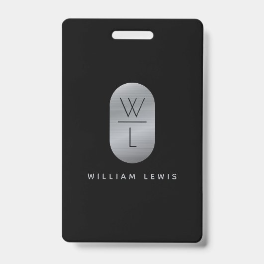 Silver & Black Monogram Modern minimalist Badge (Voorzijde)