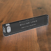 Silver & Black Monogram Modern minimalist Naambordje (Zijkant)