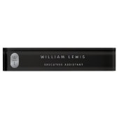 Silver & Black Monogram Modern minimalist Naambordje (Voorkant)