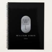 Silver & Black Monogram Modern minimalist Planner (Voorkant)