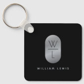 Silver & Black Monogram Modern minimalist Sleutelhanger (Voorkant)