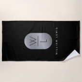 Silver & Black Monogram Modern minimalist Strandlaken (Voorkant)