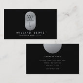 Silver & Black Monogram Modern minimalist Visitekaartje (Voorkant / Achterkant)