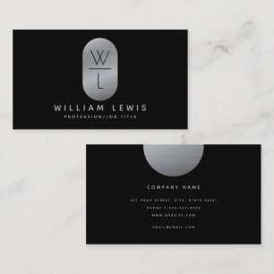 Silver & Black Monogram Modern minimalist Visitekaartje