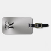 Silver Black Monogram Naam Telefoonnummer Bagagelabel (Voorkant horizontaal)