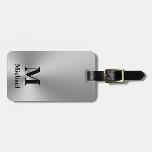 Silver Black Monogram Naam Telefoonnummer Bagagelabel (Voorkant horizontaal)
