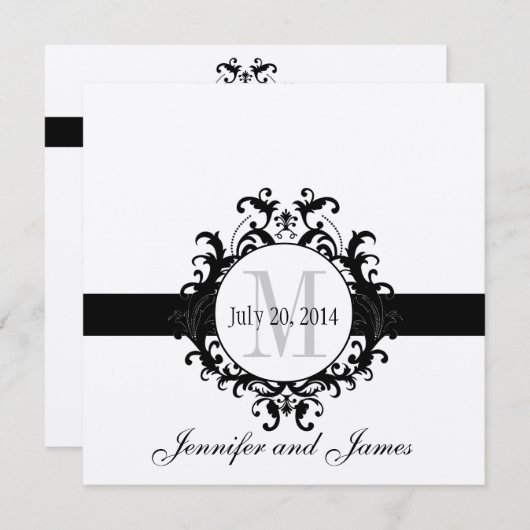 Silver Black Monogram Save the Date Wedding (Voorkant / Achterkant)