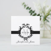 Silver Black Monogram Save the Date Wedding (Staand voorkant)