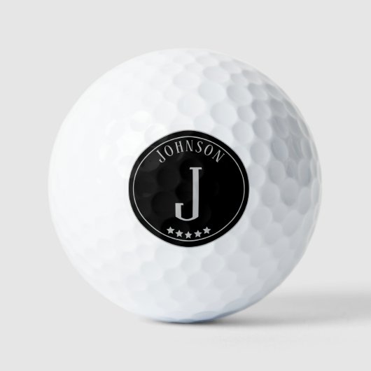 Silver Black Monogram Vijf sterren aangepaste naam Golfballen (Voorkant)