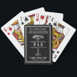 Silver Black Monogrammed Luxury Persoonlijke naam Pokerkaarten<br><div class="desc">Dit -geïnspireerde Art Deco-ontwerp is ontworpen in zwart en faux zilver en omvat een zilverkleurig bloemetrisch/geometrisch ornament thema en ruimte voor jouw naam, 3 monogram letters, kaartclub en locatie - of elke gewenste tekst. Dit klaskaartendek heeft een luxe, antiek look. Gebruik de gemakkelijke sjablonen om jouw tekst toe te voegen....</div>