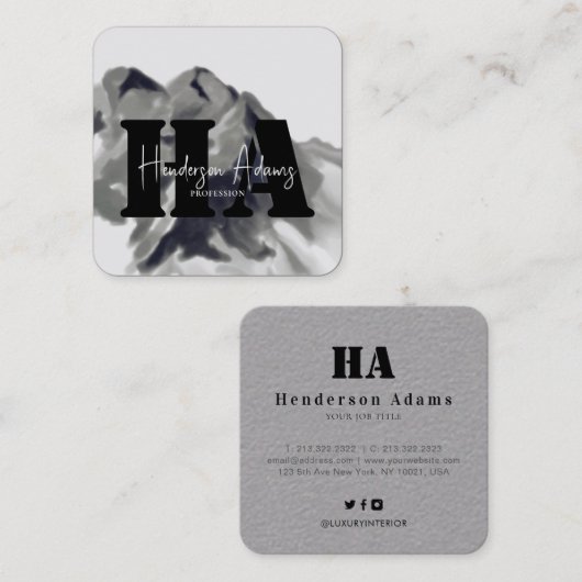 Silver Black Mountains Abstract Signature Monogram Vierkante Visitekaartje (Voorkant / Achterkant)