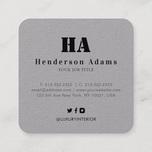 Silver Black Mountains Abstract Signature Monogram Vierkante Visitekaartje (Achterkant)
