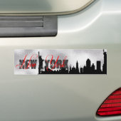 Silver, Black New York Skyline Bumpersticker (Op auto)
