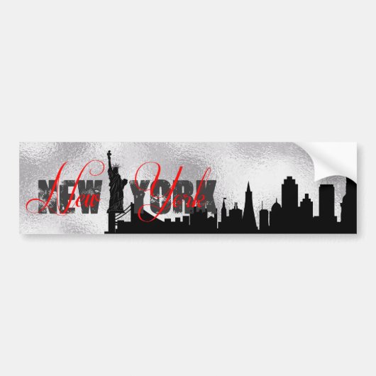 Silver, Black New York Skyline Bumpersticker (Voorkant)