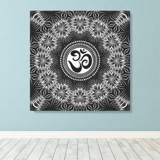 Silver Black Om Sign Love Mandala NewAge Canvas (Insitu (Houten vloer))