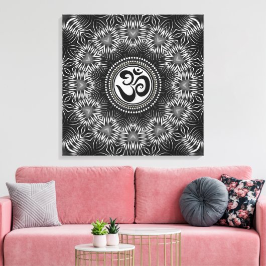 Silver Black Om Sign Love Mandala NewAge Canvas (Insitu (Woonkamer))