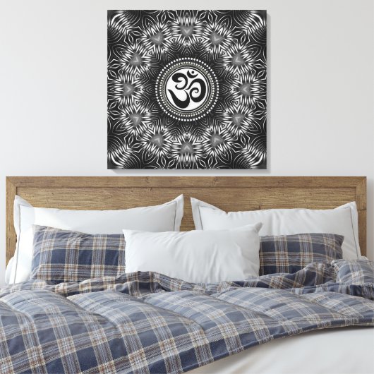 Silver Black Om Sign Love Mandala NewAge Canvas (Insitu (Slaapkamer))