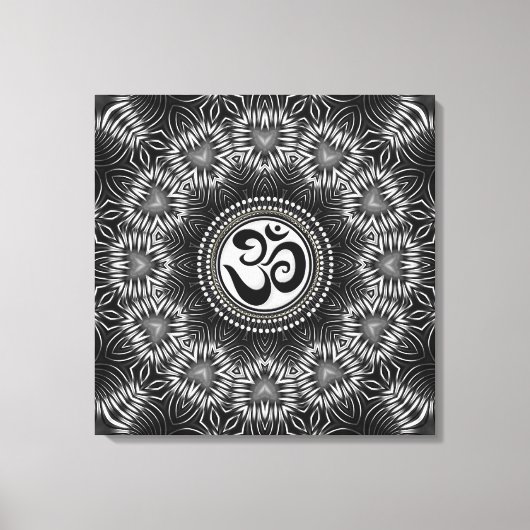 Silver Black Om Sign Love Mandala NewAge Canvas Afdruk (Voorkant)