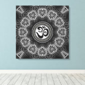 Silver Black Om Sign Love Mandala NewAge Canvas Afdruk (Insitu (Houten vloer))