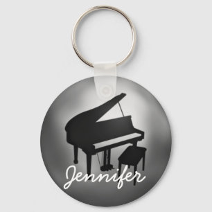 Silver Black Piano Name Monogram Student Gift Sleutelhanger