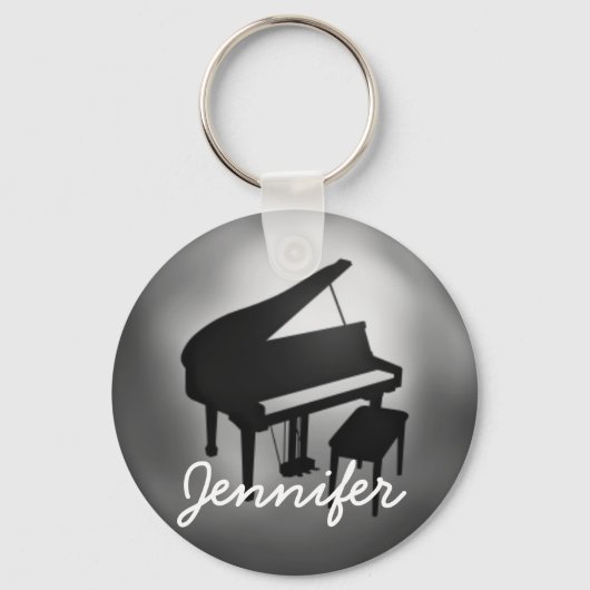 Silver Black Piano Name Monogram Student Gift Sleutelhanger (Voorkant)