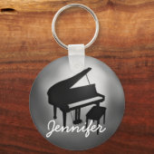 Silver Black Piano Name Monogram Student Gift Sleutelhanger (Voorkant)