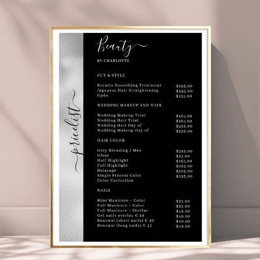 Silver Black Pricelist Salon Poster