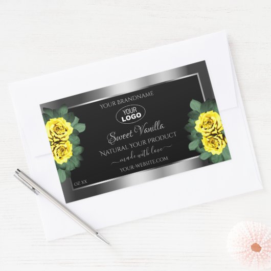 Silver Black Product Labels gele rozen met Logo (Envelop)