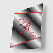 Silver, Black & Red Monogrammed, klokpas aan Vierkante Klok (Hoek)