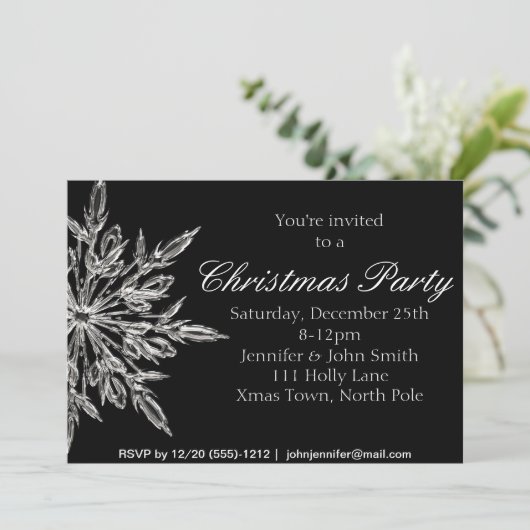 Silver & Black Snowflake-kerstfeest Kaart (Staand voorkant)
