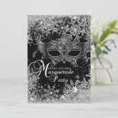 Silver Black Snowflake Masquerade Sweet 16 Kaart (Staand voorkant)