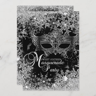 Silver Black Snowflake Masquerade Sweet 16 Kaart