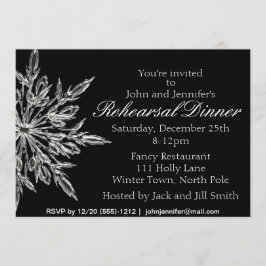 Silver Black Snowflake Winter Rehearsal Dinner Kaart