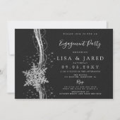 Silver Black Snowflakes Winter Engagement Party Kaart (Voorkant)