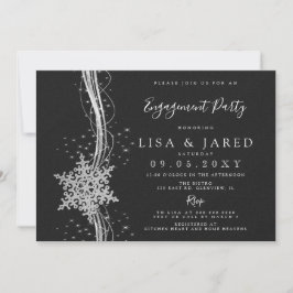 Silver Black Snowflakes Winter Engagement Party Kaart