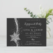 Silver Black Snowflakes Winter Engagement Party Kaart (Staand voorkant)