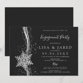 Silver Black Snowflakes Winter Engagement Party Kaart