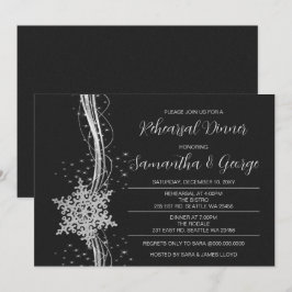 Silver Black Snowflakes Winter Rehearsal Dinner Kaart