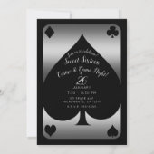 Silver & Black Spade Glam Casino Sweet 16 Party Kaart (Achterkant)