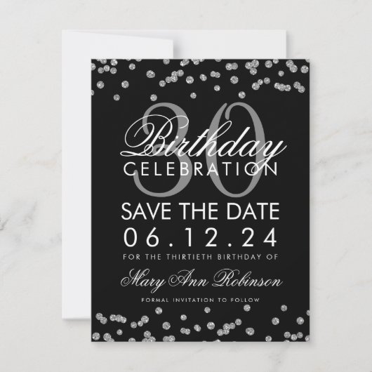 Silver Black Sparen de Datum Confetti van de Verja Save The Date (Voorkant)