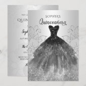Silver Black Sparkle Dress Quinceañera Quince Kaart (Voorkant / Achterkant)